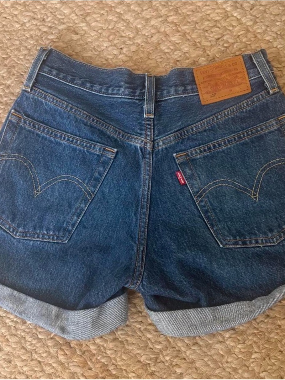 Levi's Rolled Hem Dark Blue Denim Shorts - Picture 2 of 3